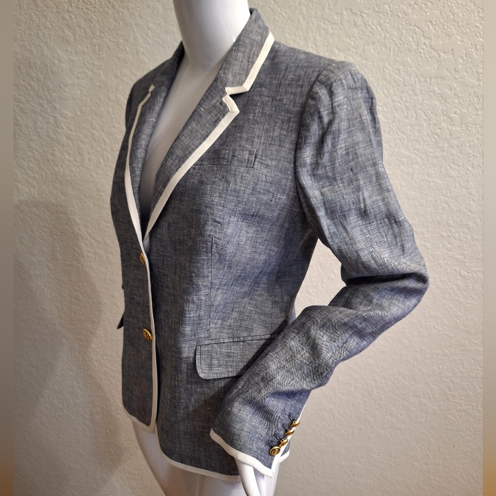 J. Crew Blue and White Linen Blazer